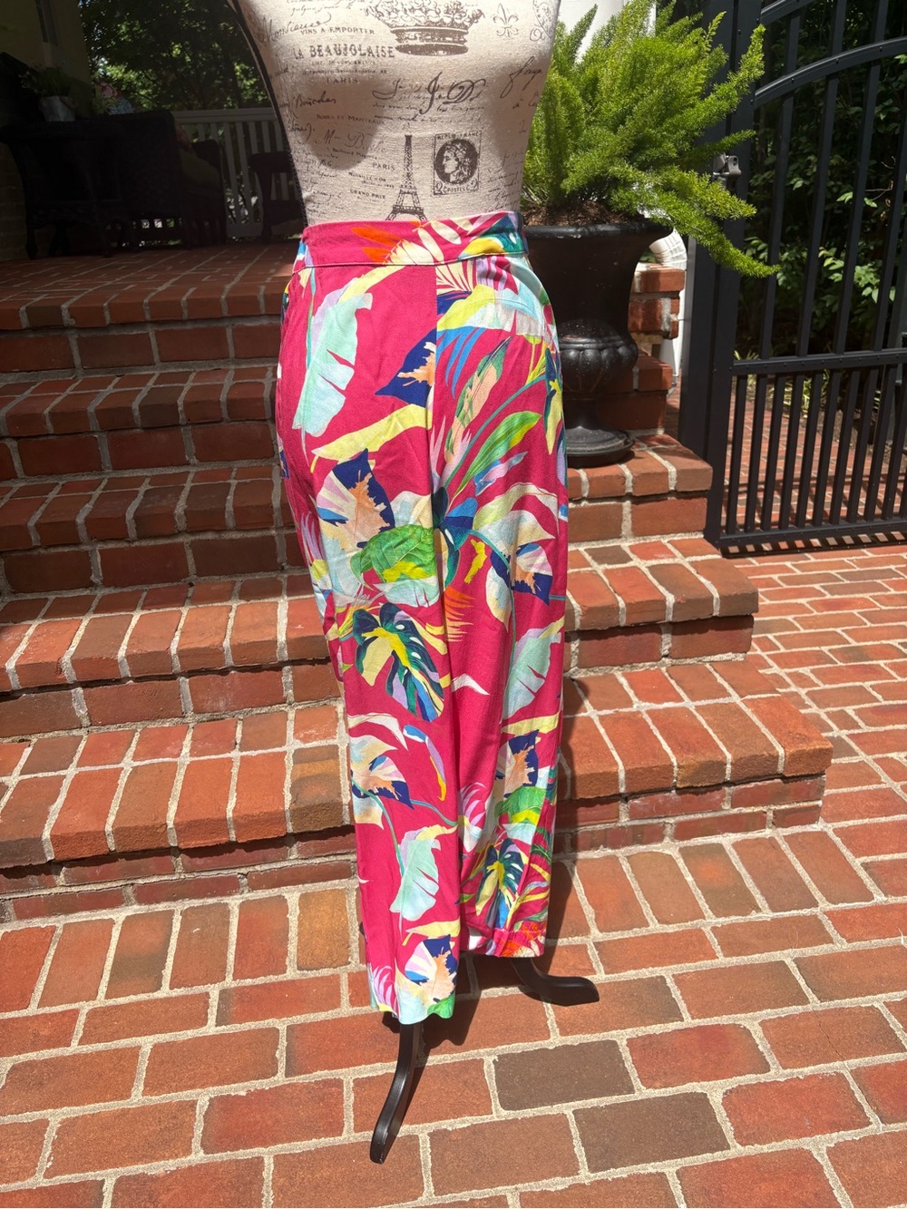 Boston Proper Resort Bright Pink Tropical Print Wide-Leg Pants M - Picture 2 of 5